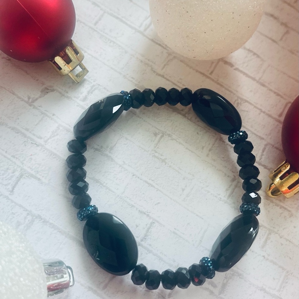 Anthropologie, Black Beads With Purple Shimmer Bracelet, New